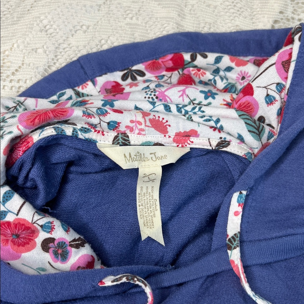 Matilda Jane Blue Hooded Top with Floral Details Women's Size Large - Picture 7 of 8